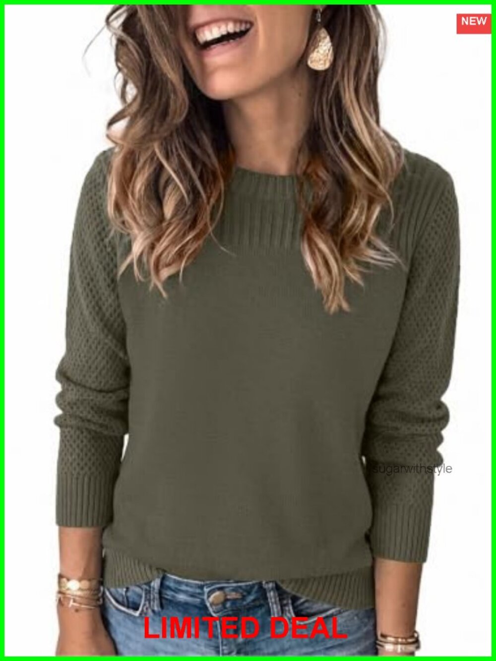 Womens Knit Sweater Crewneck Long Sleeve Oversized Pullover Casual